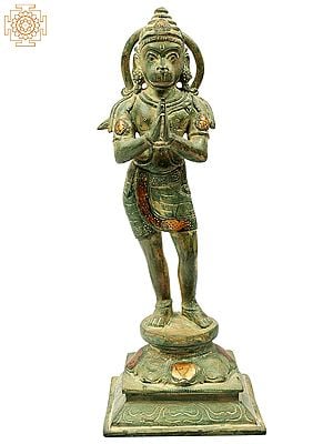11" Devout Stance of Hanuman Brass Sculpture