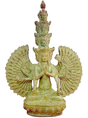 12" The Glorious Eleven-headed Avalokiteshvara In Brass | Handmade | Made In India