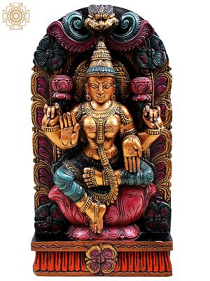 18" Wooden Goddess Lakshmi Sculpture