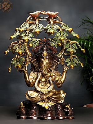 24" Brass Lord Ganesha with Tree | Handmade
