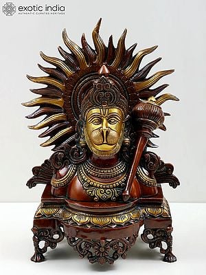 14" Brass Lord Hanuman Bust On Pedestal