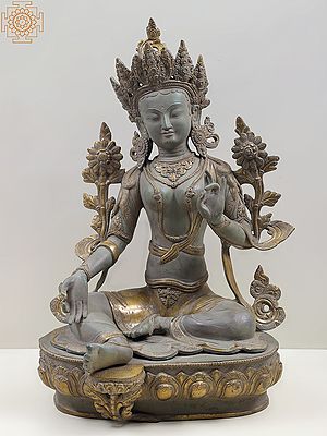 24" Green Tara (Tibetan Buddhist Deity) In Brass