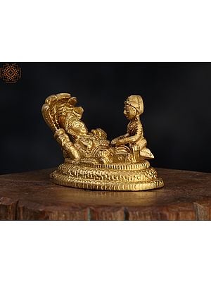 3" Small Shri Vishnu Lakshmiji on Sheshnag in Brass