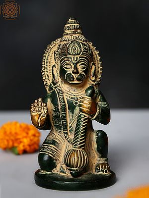 4" Small Seated Small Hanuman Sculpture in Brass