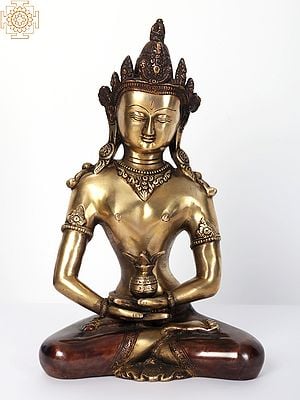 13" Tibetan Buddhist Deity Amitabha Buddha In Brass | Handmade | Made In India