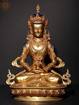 Tibetan Buddhist Deity Amitayus Copper Statue - Made in Nepal