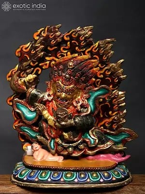Tibetan Buddhist Two-Armed Mahakala Copper Sculpture - Made in Nepal