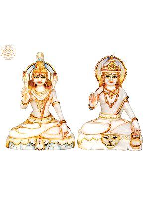 7" Marble Blessing Lord Shiva Goddess Parvati