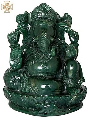 5" Small Lord Ganesha Carved in Jade Gemstone