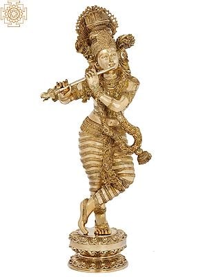 45" Beautiful Superfine Bhagwan Krishna with Swaying Necklace of Flowers | Supreme God | Eighth Incarnation of God Vishnu | Brass Statue | Handmade