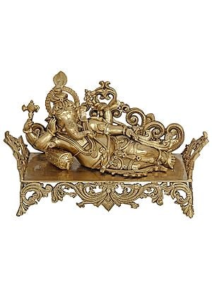 14" Relaxing Ganesha Bronze Statue | Handmade Hoysala Art Idol | Made in South India
