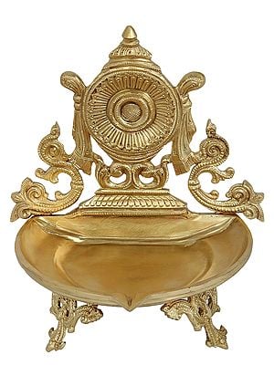 10" Vaishnava Chakra Wick Lamp (Hoysala Art) | Handmade