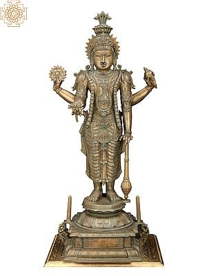 37" Large Superfine Lord Guruvayurappan (Vishnu) | Handmade | Madhuchista Vidhana (Lost-Wax) | Panchaloha Bronze From Swamimalai
