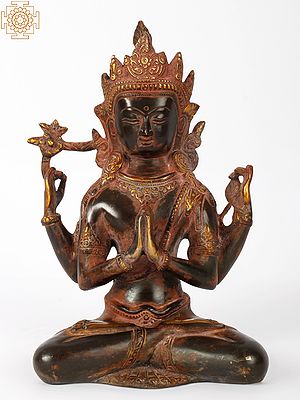 10" Tibetan Buddhist Deity Chenrezig (Shadakshari Lokeshvara) In Brass