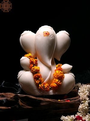 12" Lord Shank Ganesha | White Marble Modern Art Statue