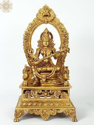 20" Goddess Saraswati with Veena | Brass Goddess Saraswati