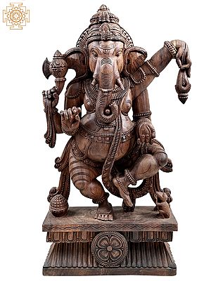 36" Wooden Dancing Ganesha | Handmade
