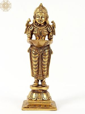 10" Deeplakshmi with Parrot on Shaulders | Brass Statue | Handmade