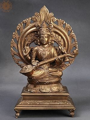 8" Superfine Goddess Saraswati | Hoysala Art | Solid Cast Piece