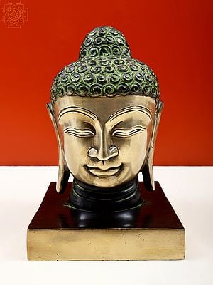 8" Lord Buddha Head Brass Statue | Indian Handcrafted Idol