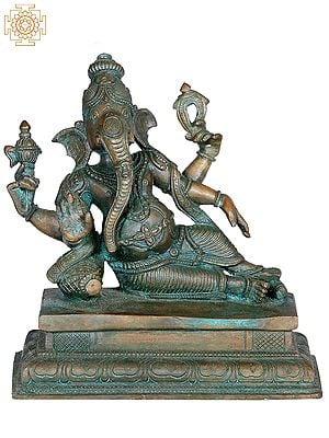 6" Relaxing Ganesha Bronze Statue | Madhuchista Vidhana (Lost-Wax) | Panchaloha Bronze from Swamimalai