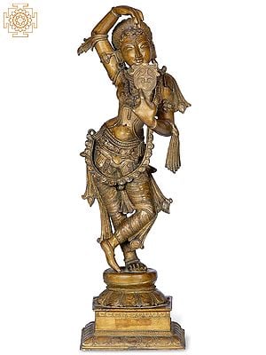 18" Mirror Lady Putting Sindoor | Handmade | Madhuchista Vidhana (Lost-Wax) | Panchaloha Bronze from Swamimalai