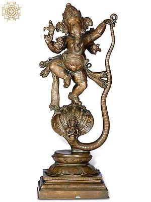 27" Lord Ganesha Dancing on Seven-Hooded Serpent Shesha | Handmade | Madhuchista Vidhana (Lost-Wax) | Panchaloha Bronze