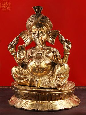 13" Turbaned (Pagdi) Ganesha Brass Statue