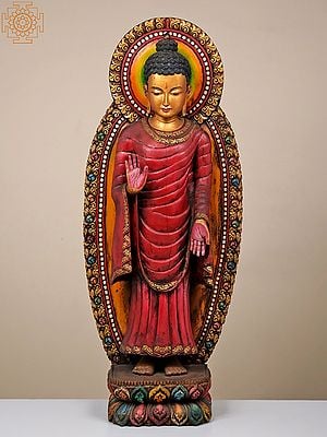 36" Large Wooden Standing Buddha