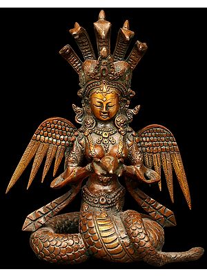 8" Naga Kanya Statue (The Snake Woman) in Brass | Handcrafted in India