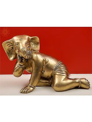 7" Crawling Ganesha In Brass | Handmade | Made In India