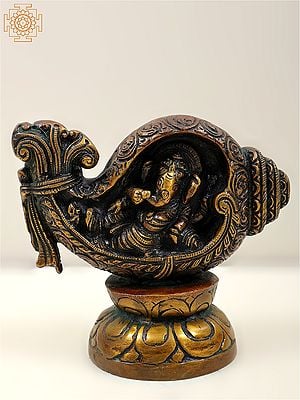 5" Small Shankha Vinayaka - Ganesha in a Conch In Brass
