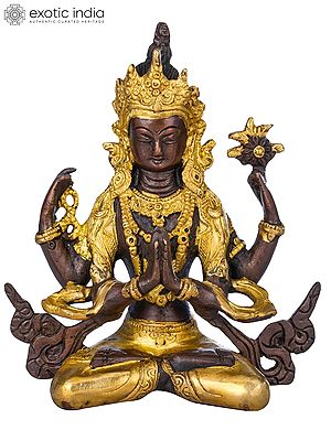 7" Tibetan Buddhist Deity Chenrezig Statue (Four-Armed Avalokiteshvara) in Brass