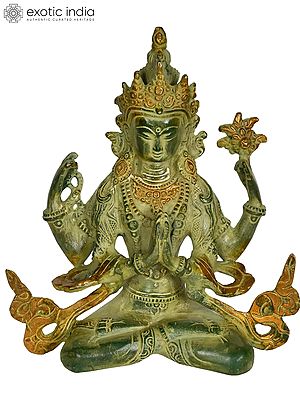 7" Tibetan Buddhist Deity Chenrezig Statue (Four-Armed Avalokiteshvara) in Brass