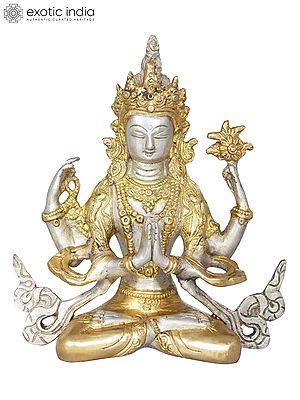 7" Tibetan Buddhist Deity Chenrezig Statue (Four-Armed Avalokiteshvara) in Brass