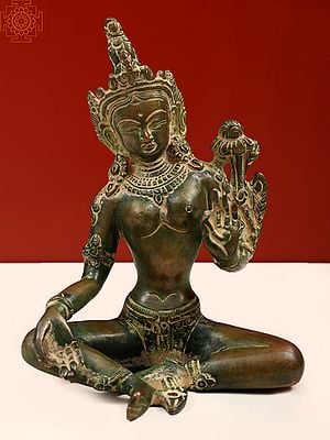 5" Small Tibetan Buddhist Goddess Green Tara In Brass