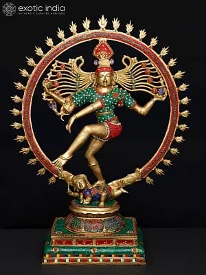 31" Lord Nataraja (Dancing Shiva) | Brass Statue with Inlay Work