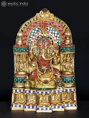 18" Temple Ganesha | Brass Statue with Inlay Work