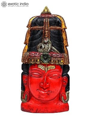 40" Large Colored Lord Shiva Wall Hanging Head | Wood Carving