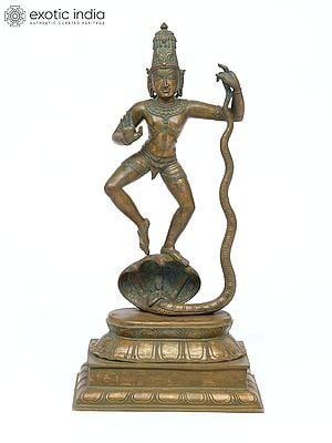 24" Lord Krishna Dancing on Kaliya Naag | Bronze Statue