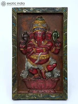 18" Dancing Ganesha Wall Hanging Panel | Wood Carving