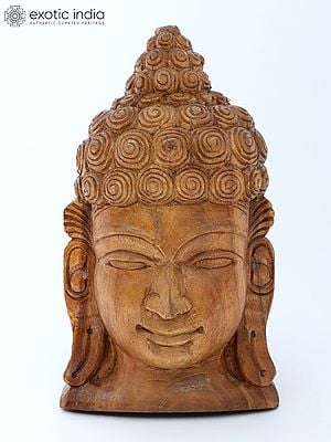 16" Lord Buddha Face Wall Hanging | Wood Carving