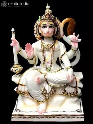 24" Seated Lord Hanuman Vietnam Marble Idol | Hand Carved Statue For Temple