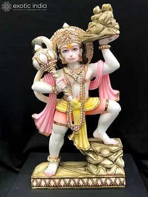 24" Lord Hanuman Lifting Sanjeevani Mountain Vietnam Marble Idol | Statue For Temple