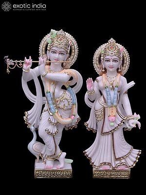 24" Lord Krishna With Radha Vietnam Marble Idol | Statue For Temple