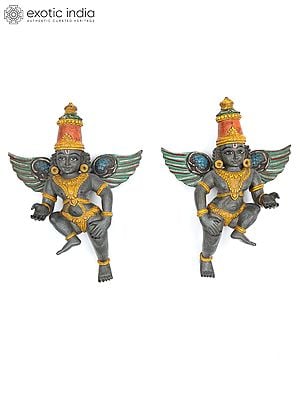 18" Set of Two Wall Hanging Gandharvas | Wood Carving