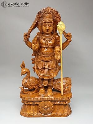 24" Standing Lord Murugan (Karttikeya) | Wood Carving