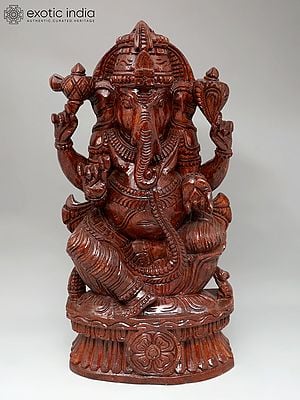 24" Four Armed Lord Ganesha | Wood Carving