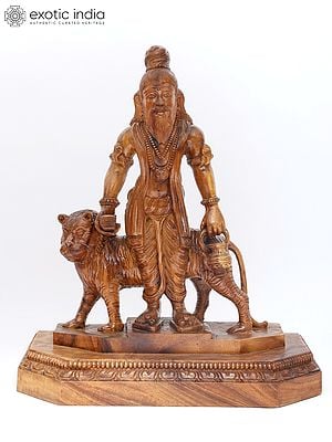 28" Tamil Siddha with Lion | Wood Carving