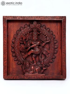 14" Nataraja (Dancing Lord Shiva) Wall Hanging | Wood Carved Relief Panel